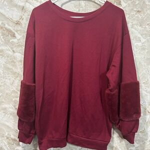 Thyme +‎ Honey Faux Fur Cuff Pullover Sweatshirt Cozy Oversized XL